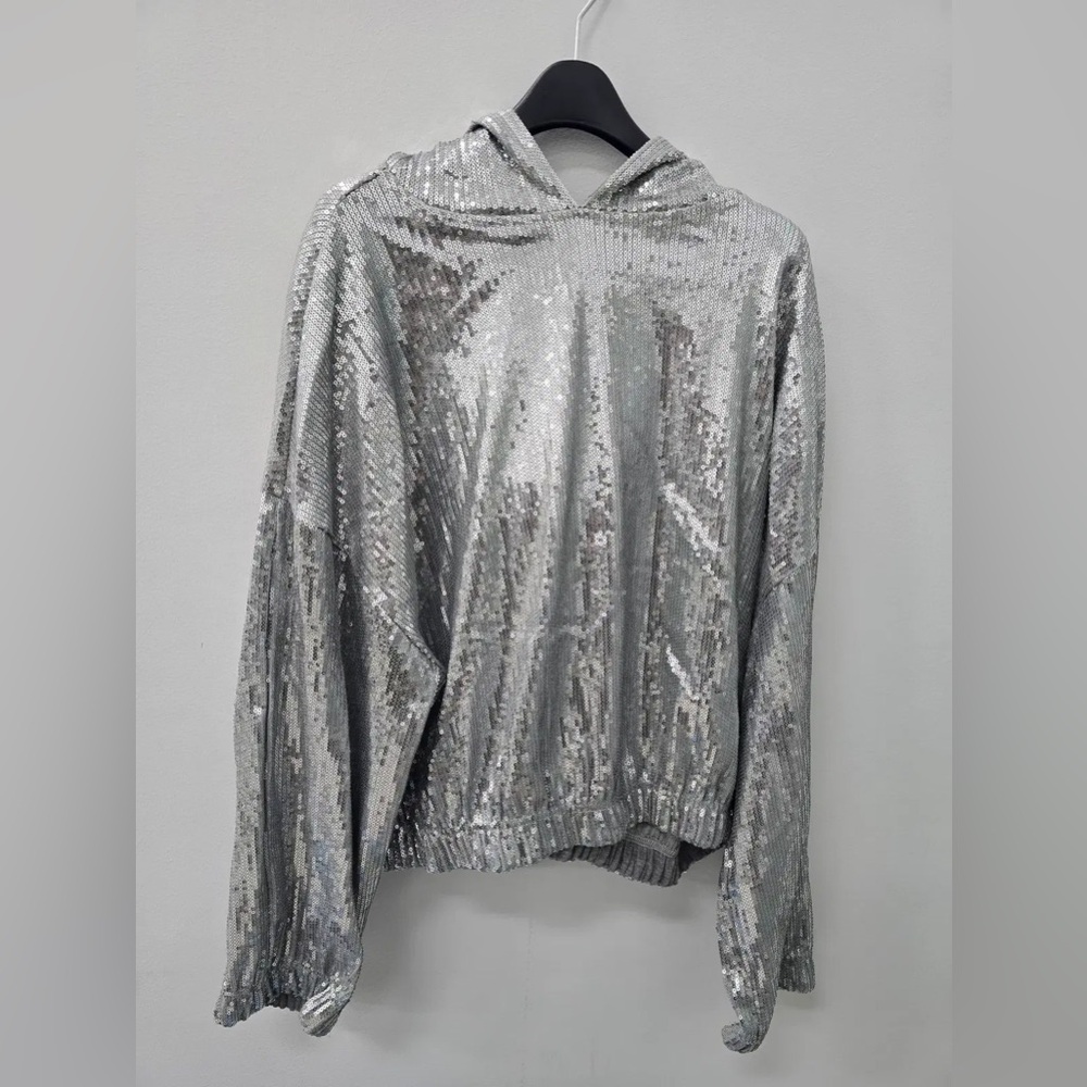 Zara Silver Sequin Hooded Pullover